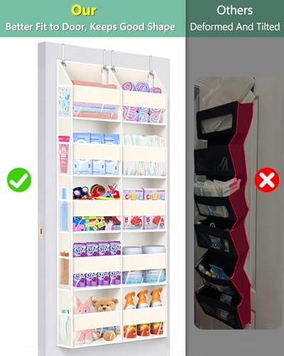 UVIAHOMI Heavy Duty Over The Door Organizer 5 Tiers, Extra Large Behind Door Storage of 10 Big Front & 10 Mesh Pockets, 80lb Weight Capacity, Hanging Doors Storage for Closet Bedroom Nursery, Beige - Image 4