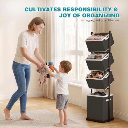 4-Tier Laundry Hamper Sorter, Vertical Laundry Sorter with Removable Basket - Image 7