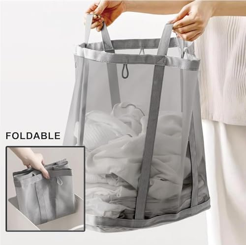 Mesh Bag with Handles, Collapsible Laundry Basket, Foldable Laundry Bag, Breathable Folding Beach Bag,Space-saving Travel Tote Bags (2, Blue&Pink) - Image 6