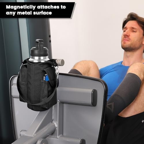icolor Magnetic Gym Bag Water Bottle Carrier Holder with Phone Pockets & Shoulder Strap,Gym Magnetic Bag 5 Built-in Magnets Gym Accessories Organizer Sling Bottle Bag Pouch Sleeve - Image 4