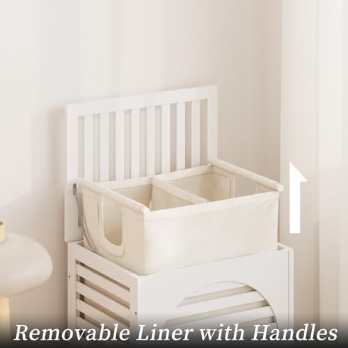 Laundry Hamper with Lid,Bamboo Large Waterproof Clothes Laundry Basket,Removable Washing Bags with Handles,clothes basket (White) - Image 4