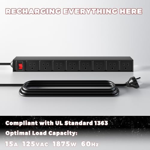 KAFAHOM Power Tool Organizer with Charging Station, Built in 8 Outlet Power Strip, Large 8 Drill Holder Wall Mount, Heavy Duty Metal Power Tool Storage Rack Tool Shelf for Garage Organization Red - Image 2