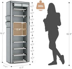 VILICK Shoe Rack with Cover Narrow Shoe Rack Organizer with 4 Side Pockets 10 Tier Tall Shoe Storage Shoe Shelf Holds 18-22 Pairs Shoes and Boots Shoe Rack for Closet, Grey - Image 3