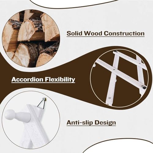 SCUNDA Accordion Wall Hanger with 20 Hooks, Wooden Wall Expandable Coat Rack for Coat, Hats, Baseball Caps, Coffee Mug, Jewelry(Ruist White) - Image 2
