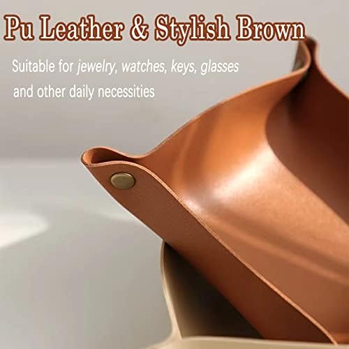 Valet Tray, EDC Catchall Tray for Keys, Watches, Jewelry, Coin and Wallet, Desktop Organizer (Brown-S) - Image 3
