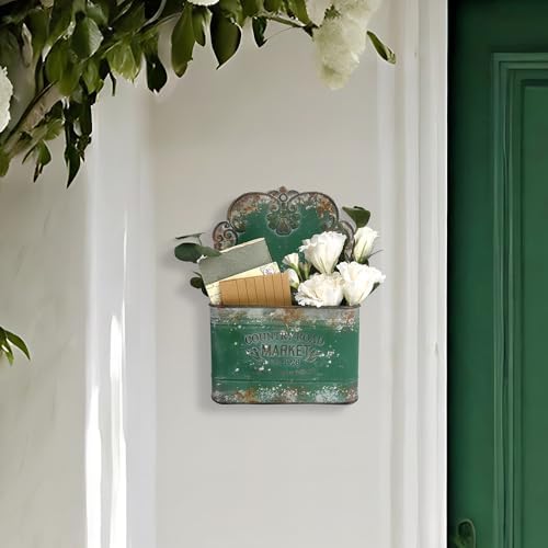 Metal Hanging Storage Baskets Wall Baskets for Mail, Files,Flowers, Books & Accessories, Wall-Mounted Organizer for Entryway, Kitchen, Office, Outdoor Indoor for Farmhouse Decor(Green) - Image 6