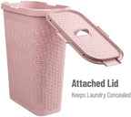 Mind Reader Slim Laundry Hamper with Lid, 40L Clothes Basket, Narrow Tapered Design with Ventilated Cutout Pattern, Plastic, Pink - Image 5