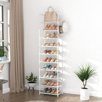 LANTEFUL 10 Tiers Tall Shoe Rack 20-25 Pairs Boots Organizer Storage Sturdy Narrow Shoe Shelf for Entryway, Closets with Hooks, White - Image 7