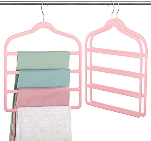Velvet Pant Clothes Hanger Space Saving Non Slip Hanger Jean Slack Hangers | Multiple Velvet Hanger Closet Organizer Storage and Organization for Jeans,Scarf,Tie(Pink, 3) by Myfolrena