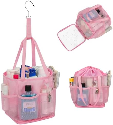 Shower Caddy Portable for College Dorm Room Essentials, Hanging Shower Caddy with Hook and Drawstring, Quick Dry Mesh Shower Bag with 6 Pockets for Bathroom, Swimming, Gym, Camping, Beach, Travel by onemoky