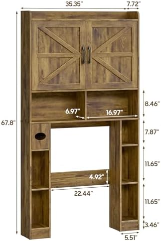 Vabches Over The Toilet Storage Cabinet with Barn Doors, Brown - Image 2