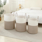Laundry Basket Hamper Tall Rope Storage Woven for Blanket toys Dirty Clothes in Living Room Bathroom Bedroom (White&Brown, 80L/21.3Gal) - Image 6