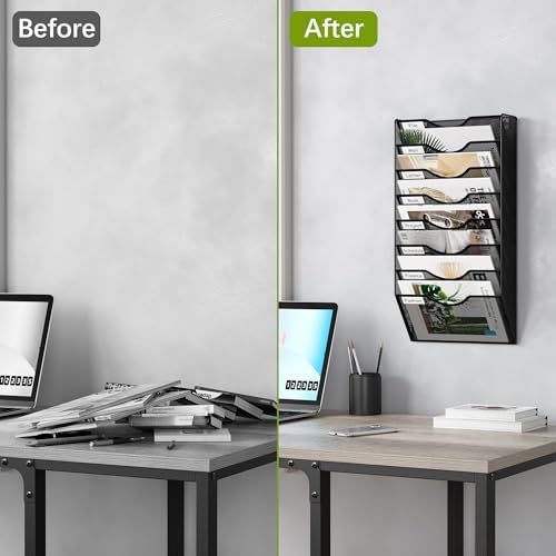 EasyPAG 8 Pocket Mesh Wall File Organizer, Hanging Paper Folder Holder with Classify Label, Vertical Wall Mount Mail Organizer for Office Home Classroom, Black - Image 5