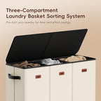 185L Laundry Hamper 3 Section, Laundry Hamper with Lid, Dirty Clothes Hamper with 3 Removable Washing Bags, Extra Large Laundry Basket Organizer for Bedroom, Laundry Room, Dorm - Beige - Image 4