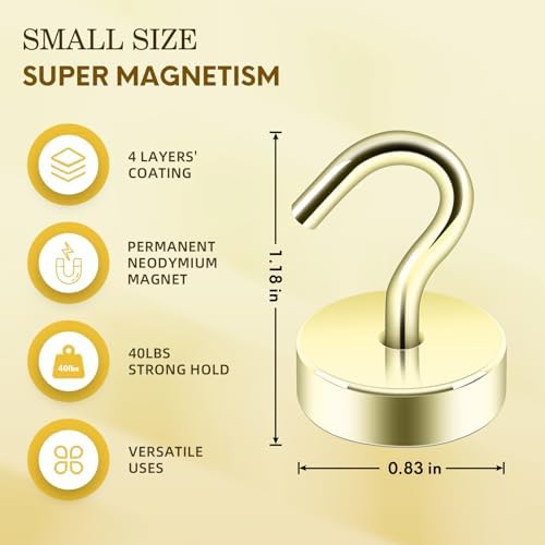 Neosmuk Magnetic Hooks Steel Tube Design for Cruise,40lb+ Gold,10 Pack - Image 5