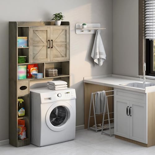 Vabches Over The Toilet Storage Cabinet with 2 Barn Doors, Grey - Image 6
