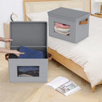 Univivi Fabric Storage Bins with Lids for Clothes 3 Pack, Grey - Image 4