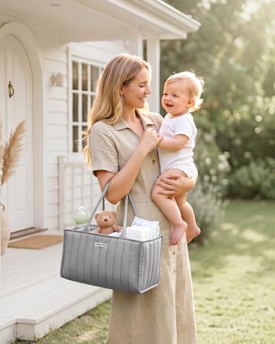 Blissful Diary Baby Diaper Caddy Organizer, Nursery Storage, Light Gray - Image 2