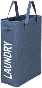 Narrow Laundry Hamper Skinny Laundry Basket 45L Denim Blue 21" by ZeroJetLag