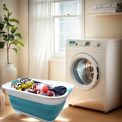 SAMMART 41L (10.8 gallon) Collapsible Plastic Laundry Basket-Foldable Pop Up Storage Container/Organizer-Portable Washing Tub-Space Saving, Water capacity: 32L (8.4 gallon) (Rectangular, Bright Blue) - Image 2