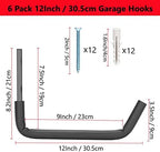 Garage Storage Heavy Duty Utility Hooks, 12 Inch Wall Mount Storage Hanger Organizer for Hanging Tool, Chairs, Hoses, Ladder, Bulk Items, Ropes, Bike - Image 2