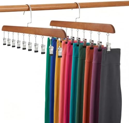 2-Pack Pants Hangers with Clips – 10 Clips Each, Space Saving Closet Organizer Hanger for Leggings, Jeans, Hats, Shorts, Belts, Scarves – Closet Organizer (2, Brown) by Unknown