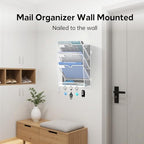 4-Tier Wall File Organizer and Mail Organizer with 5 Hooks, White - Image 4