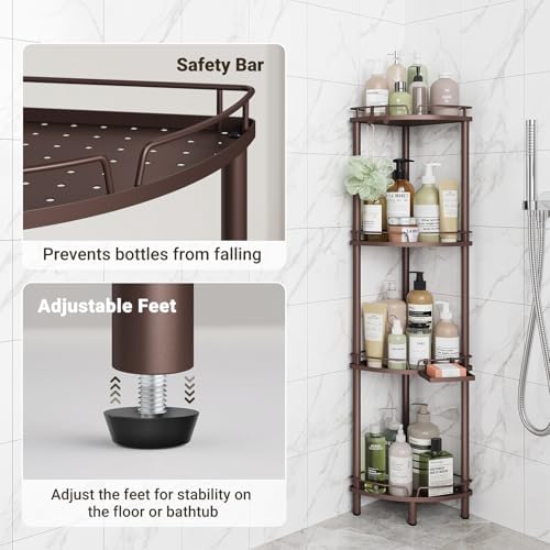 ELYKEN Corner Shower Caddy Standing, 4 Tier Metal Shower Organizer, Bronze - Image 6