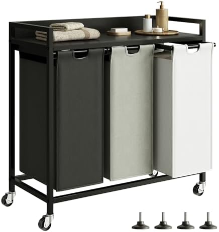 Herture Laundry Hampers with Shelf, Laundry Basket 3 Section, 3 x 15.87 Gal by Herture