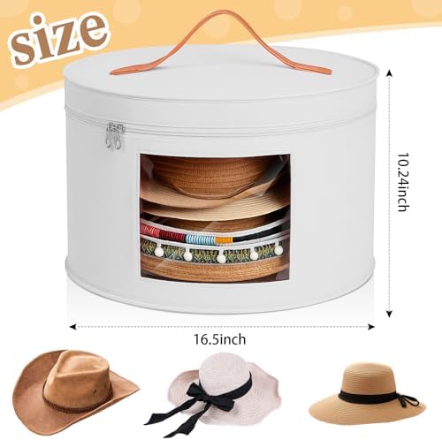 Chunful Hat Box for Women Storage Cowboy Hat Box, White, Height 10.2 Inches | Travel Hat Box Stackable Round Wide Brim Sun Hats Organizer Bag Container for Closet Foldable Cap Boxes with Lid Space Saving - Image 2