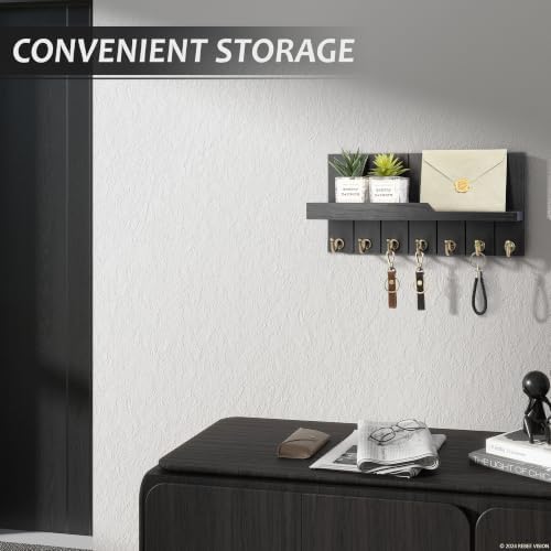 Rebee Vision Key Holder Wall Mount with 7 Hooks & Shelf for Entryway, Black - Image 3
