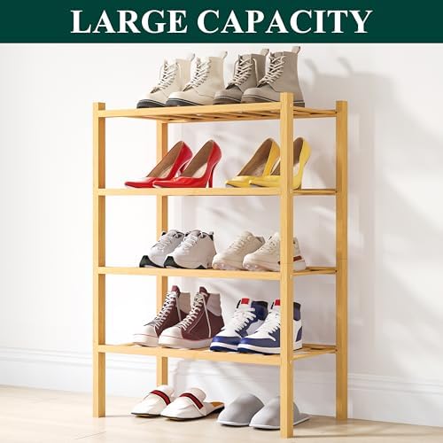 Smiry Bamboo Shoe Rack, 8 Vertical Slats, 4 Tier - 17.3" Wide, Natural - Image 6
