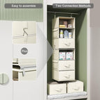 6-Shelf Hanging Closet Organizer with 3 Drawers, 2-in-1 Design, Beige | Converts into Two 3-Shelf Organizers, Foldable Drawers, Side Pockets, Ideal for Wardrobe, Nursery, Dorm & Closet Storage - Image 6
