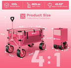 Originsure 220L Collapsible Beach Wagon Cart with Big Wheels, 460lbs, Pink - Image 2