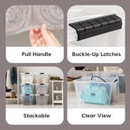 IRIS USA 54 Qt Stackable Plastic Storage Bins with Lids, 12 Pack - BPA-Free, Made in USA - See-Through Organizing Solution, Latches, Durable Nestable Containers, Secure Pull Handle - Clear - Image 4