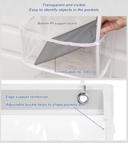 Fixwal 5-Shelf Over The Door Hanging Pantry Organizer, Room Organizer with Clear Plastic Pockets, 25lb Ultra Sturdy & Large Capacity for Closet, Bedroom, Nursery, Bathroom and Sundries - Image 3