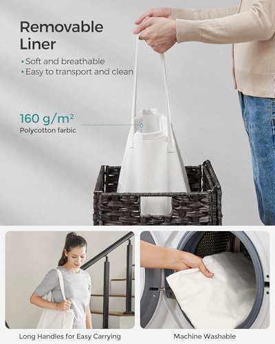 SONGMICS Laundry Hamper with Lid, 23.8 Gal (90 L) Synthetic Rattan,Foldable - Image 6
