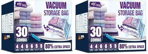 30 Combo Vacuum Storage Bags, Vacuum Seal Bags for Clothing and Bedding (Pack of 2) by HIBAG