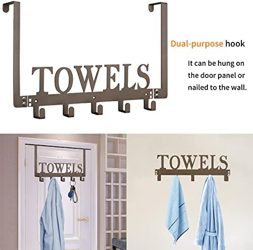 Towel Hooks for Bathroom Over the Door Hooks Wall Mount Rack Holder, Heavy Duty Robe Hooks Hanger for Metal Sandblasted Organizer for Towel Clothes Bag Robe(Coffee) - Image 2