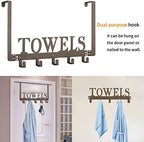 Towel Hooks for Bathroom Over the Door Hooks Wall Mount Rack Holder, Heavy Duty Robe Hooks Hanger for Metal Sandblasted Organizer for Towel Clothes Bag Robe(Coffee) - Image 2