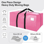 VELVETSURE 12 Pack Heavy Duty Large Moving Bags W/Backpack Straps - Strong Handles & Zippers, Storage Totes For Space Saving, Fold Flat, Alternative to Moving Box and Storage Bin, Pink - Image 5