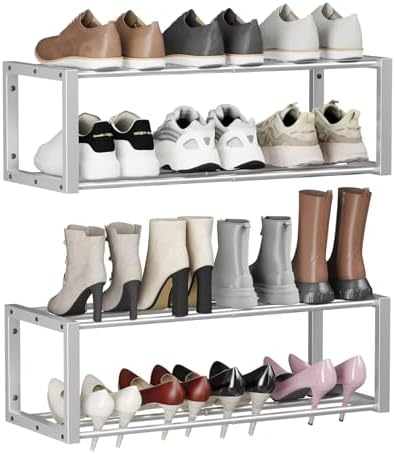 Homeiju Hanging Shoe Organizer,2 Pack Wall Mounted Shoe Rack Holds 12 Pairs,Space Saving Metal Wall Shoe Rack,Hanging Shoe Rack Shoe Holder for Small Space,Entryway,Closet,RV,Camper (Silver) by Homeiju