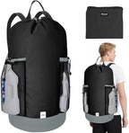 BALEINE 2PK 120L Laundry Bag Backpack, 900D Oxford Fabric Large Travel Laundry Bags with Shoulder Straps and 2 Mesh Pockets for College Dorm, Apartment, Laundromat (Black, 120L) by BALEINE