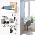 Key Holder for Wall, Wall Mounted Mail Organizer with 6 Metal Key Hooks, Key Racks for Home Entryway Decor, Luxury White - Image 6