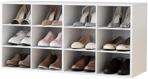 Garden 4 you Shoe Storage Bench, Cubby Shoe Rack with 12 Cubbies, 3-Tier Wood Shoe Rack Organizer, Shoe Organizer Cabinet for Entryway, Hallway, Closet and Garage, White by Garden4you