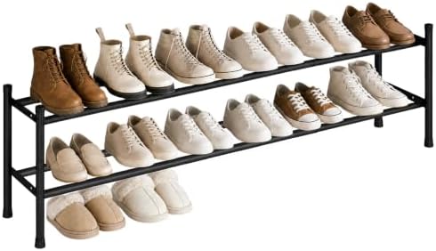 STORAGE MANIAC Long Expandable Shoe Rack, 12 Pairs Metal Wide Stackable Shoe Rack, Adjustable Shoes Shelf, Freestanding Shoes Organizer for Closet, Entryway, Hallway, Garage, Front Door, 2 Tiers by STORAGEMANIAC