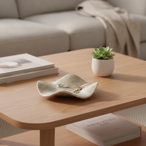 Effortless Catchall Tray for Keys and Jewelry, Irregular Ceramic Bowl with Matte Finish, Modern Nightstand Organizer, 7.7 x 7.7 Inches - Image 3