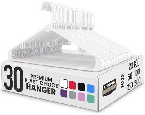 Utopia Home Plastic Hangers, White, 30 Pack | Space saving | Durable & strong | Closet organizer | Clothes hangers | Ideal for shirts, pants, skirts & coats by UTOPIAHOME
