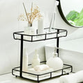 Bathroom Organizer Countertop Perfume Organizer Makeup Organizer Cosmetics Storage Display Rack Vanity Tray Dresser Stainless Steel Gold Shelf White Marble Ceramic Tray (2 Tier L-Black) by Dobbyby
