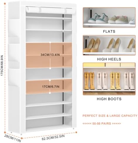 OYREL Shoe Rack Sturdy 10 Tier Tall + Dustproof Cover Large Storage - Image 3